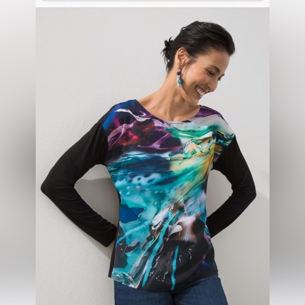 Chico’s Touch of Cool Watercolor Knot-Woven Tee